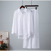 loose wrinkle shirt and wide-leg pants suit, view 8 - MRSLM