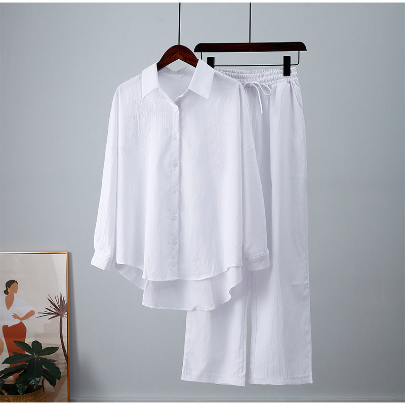 loose wrinkle shirt and wide-leg pants suit, view 8 - MRSLM