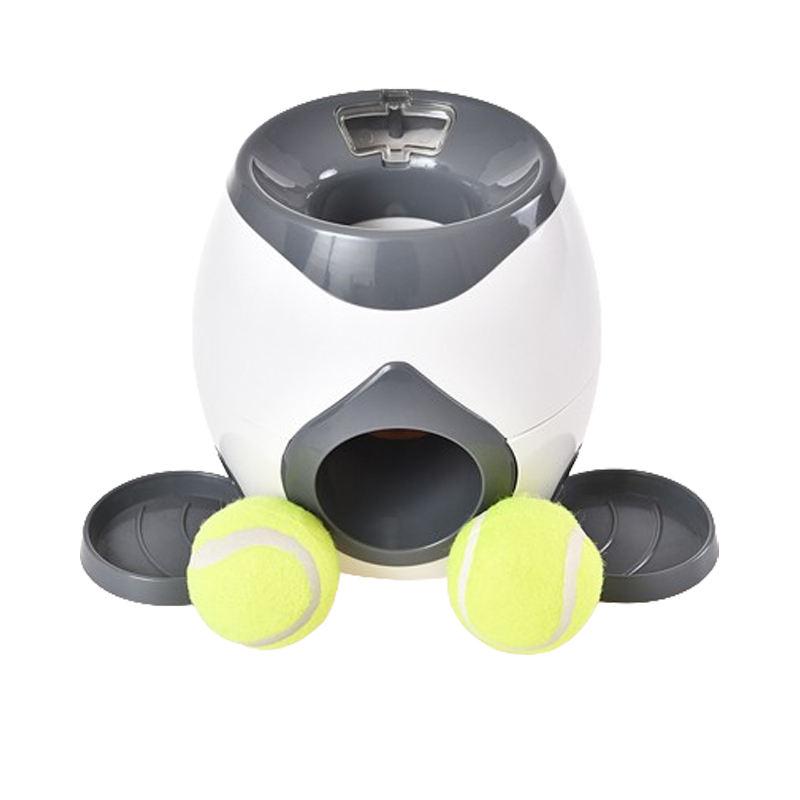 dog tennis launcher and treat dispenser toy, view 3 - MRSLM