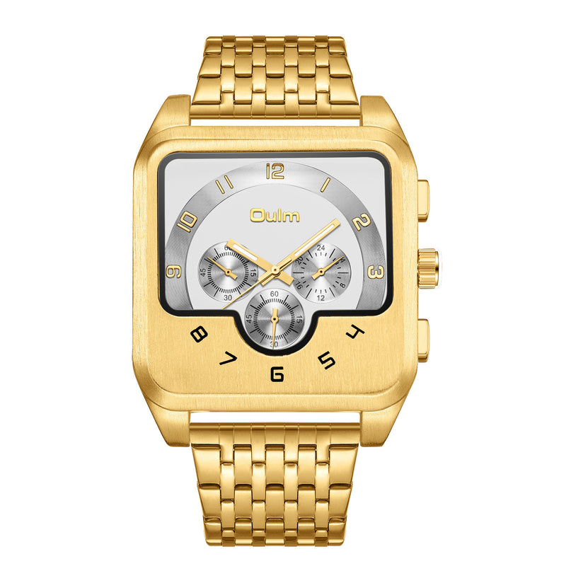 gold men's square quartz watch, view 4 - MRSLM