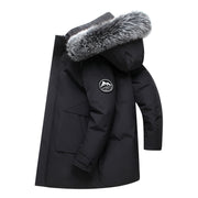 men's hooded mid-length down jacket, view 7 - MRSLM