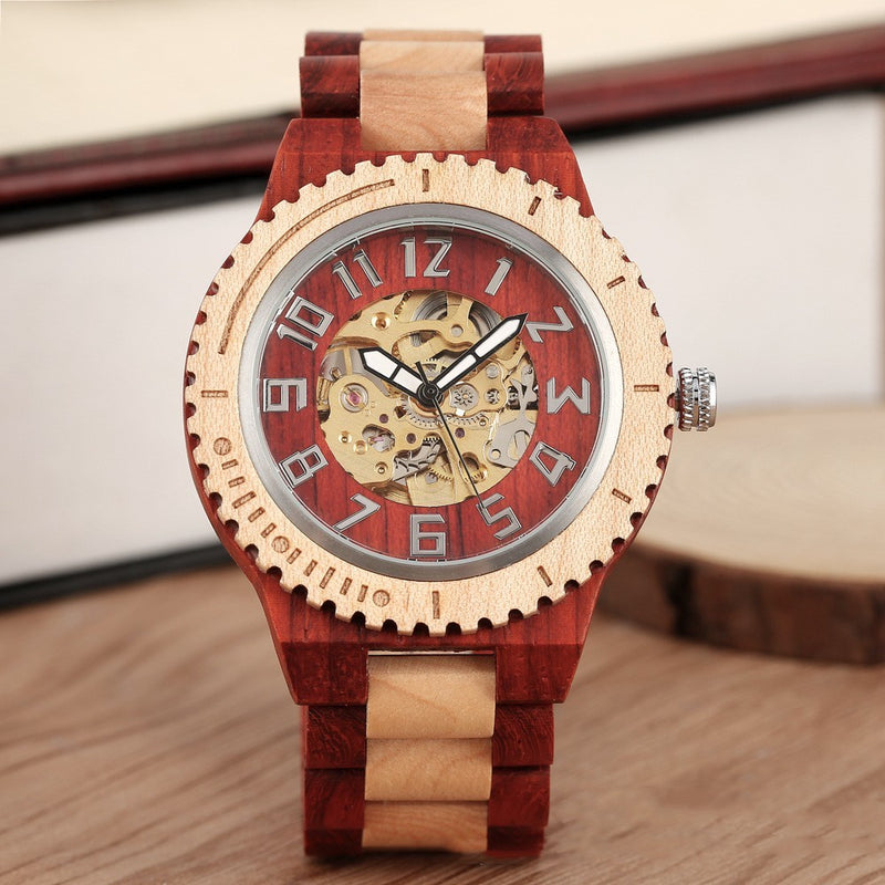 bamboo wood automatic watch, view 3 - MRSLM