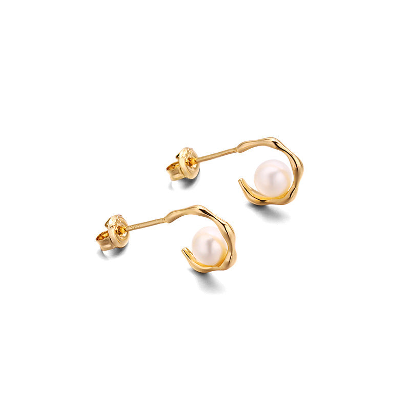sterling silver pearl earrings, view 3 - MRSLM