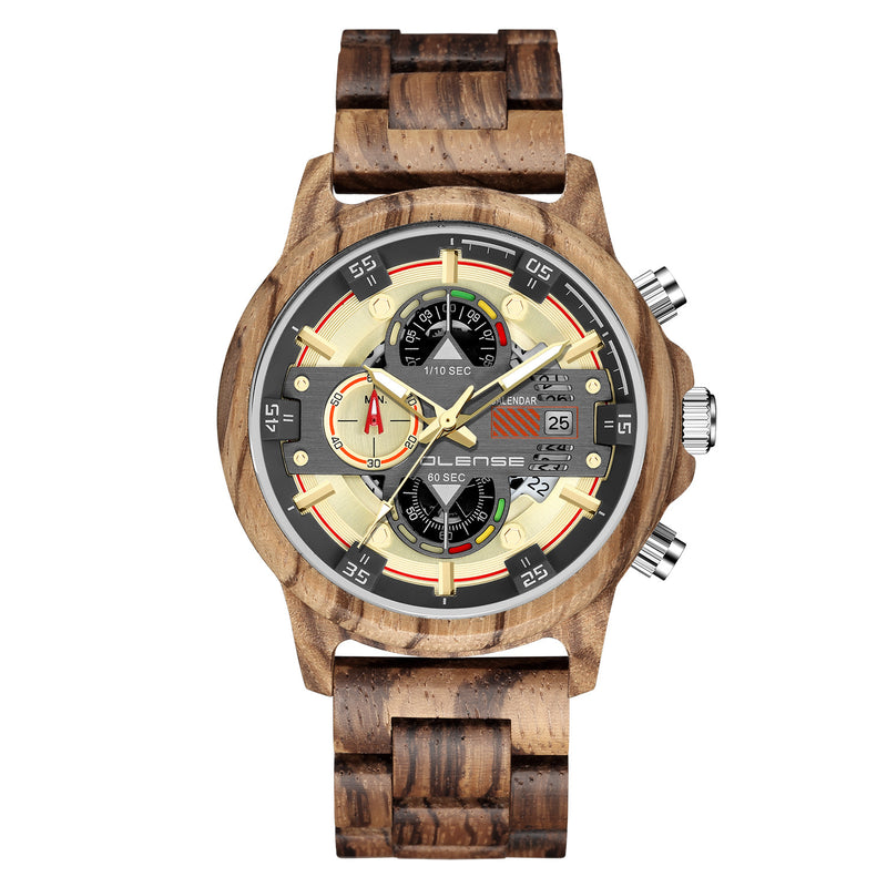 men's natural wood quartz watch, view 2 - MRSLM