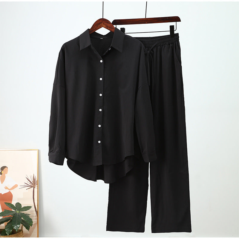 loose wrinkle shirt and wide-leg pants suit, view 3 - MRSLM