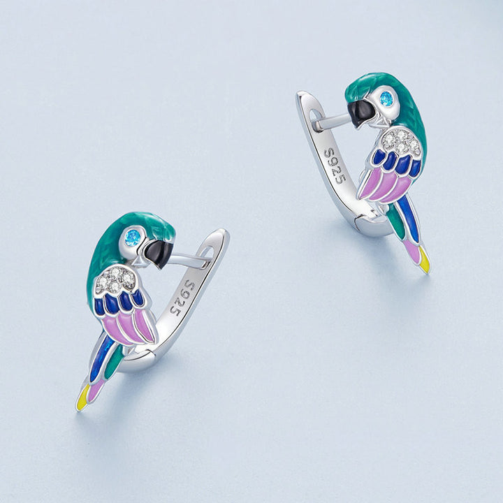 Sterling Silver Zircon Parrot Earrings