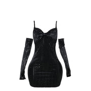 shiny velvet sheath dress, view 5 - MRSLM