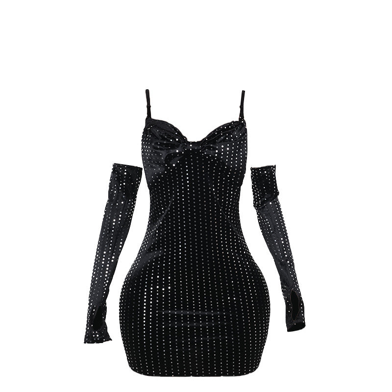 shiny velvet sheath dress, view 5 - MRSLM