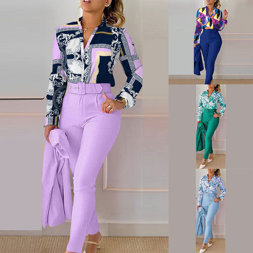 women's floral print shirt and trousers suit - MRSLM