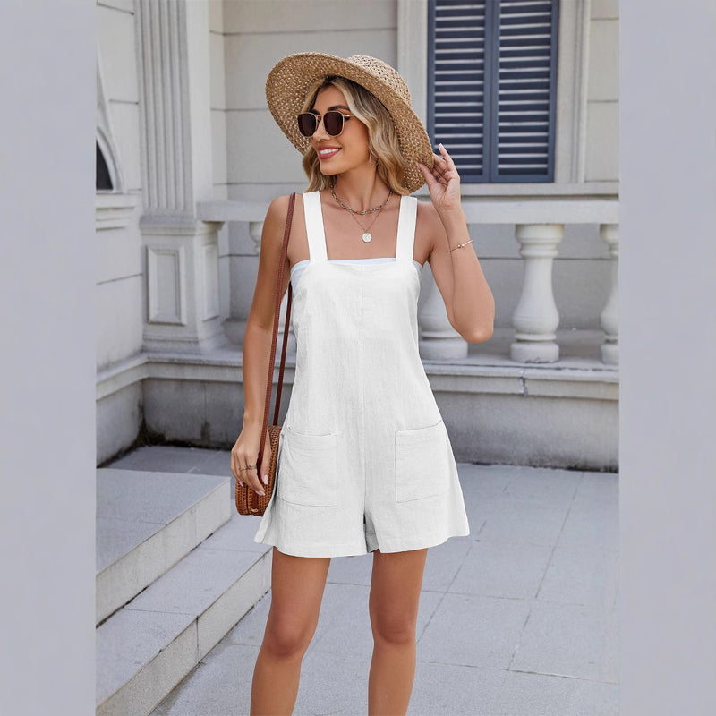 Square neck shorts jumpsuit with pockets, view 6 - MRSLM