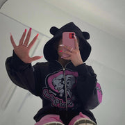 cute bear glitter print black sweater, view 4 - MRSLM