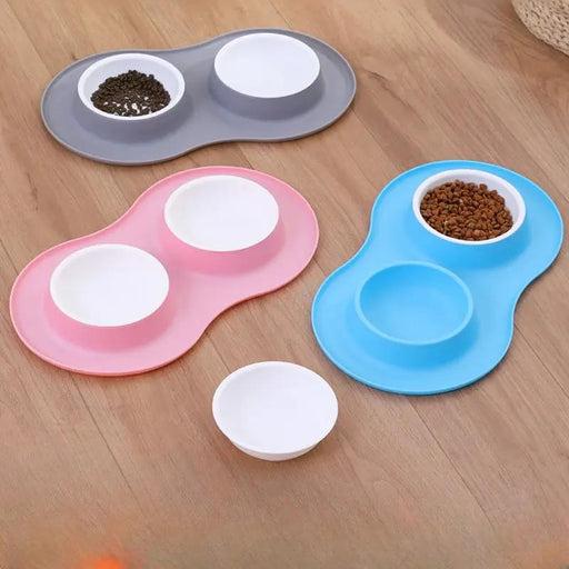 anti-splash double dog bowls with silicone mat - MRSLM