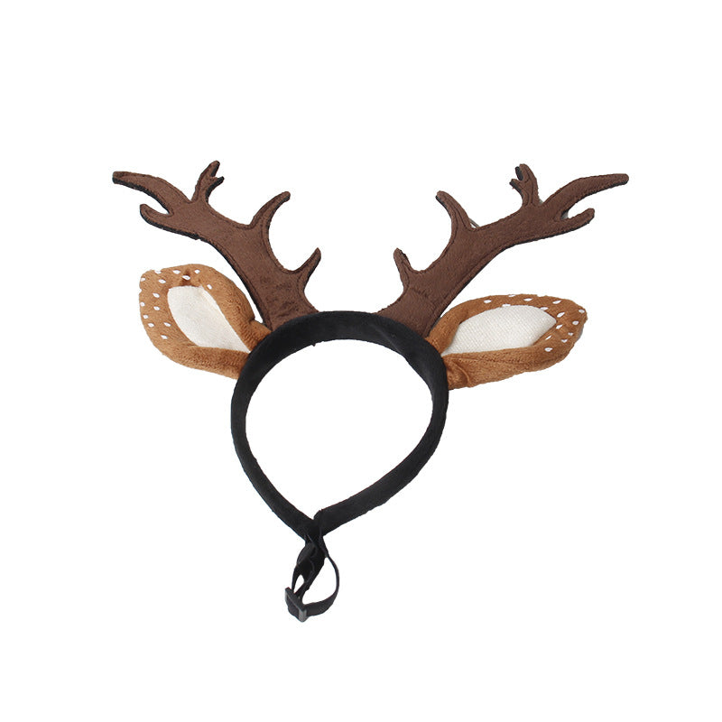 Plush Christmas reindeer antler headband for dogs and cats, view 3 - MRSLM