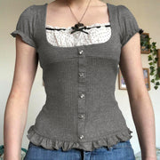 square collar short sleeve knit tee - MRSLM