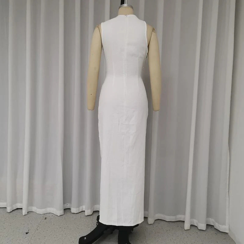 women's white pleated waist dress, view 4 - MRSLM