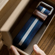 retro double-ring buckle striped belt, view 5 - MRSLM