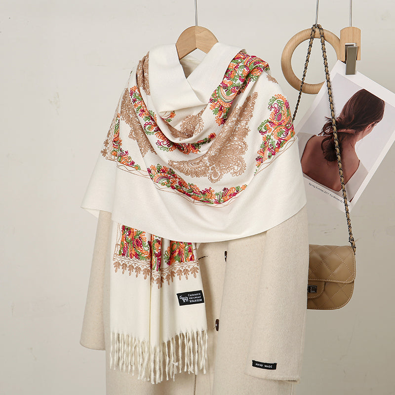 cashmere floral scarf, view 3 - MRSLM