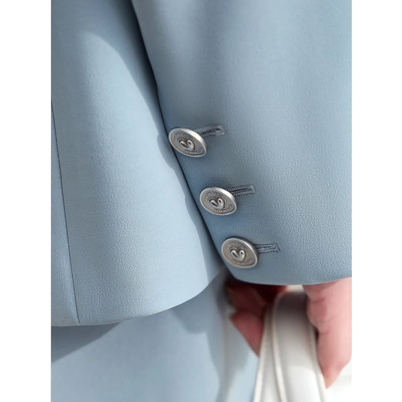 women's v-neck blazer with heart buckle, view 8 - MRSLM