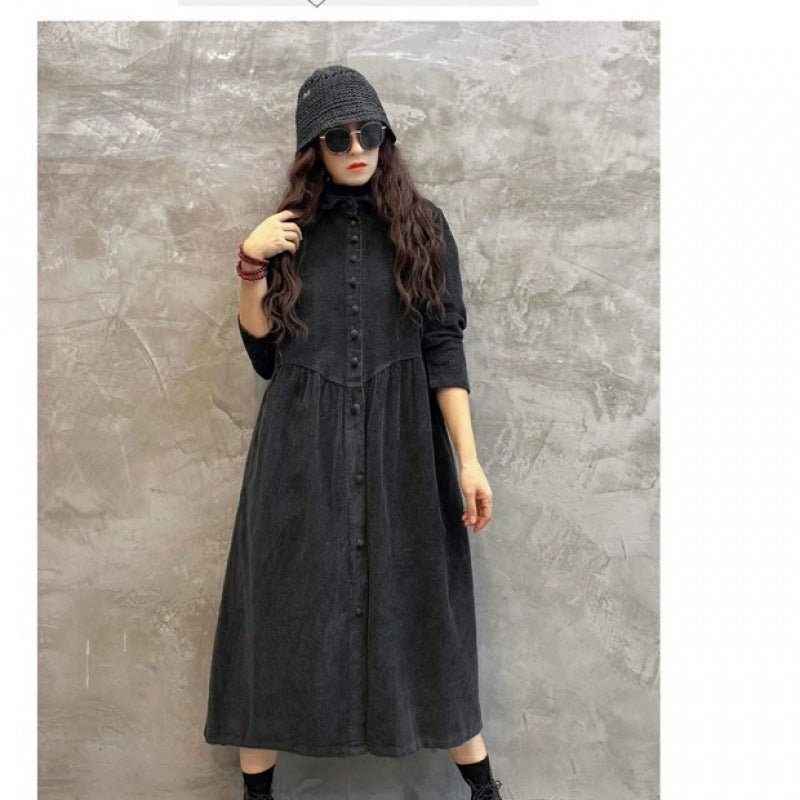 retro corduroy women's long coat, view 8 - MRSLM