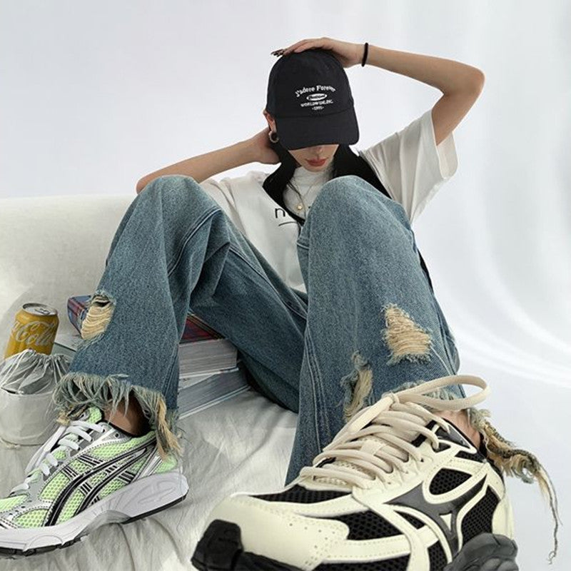 vintage ripped wide leg jeans for women - MRSLM