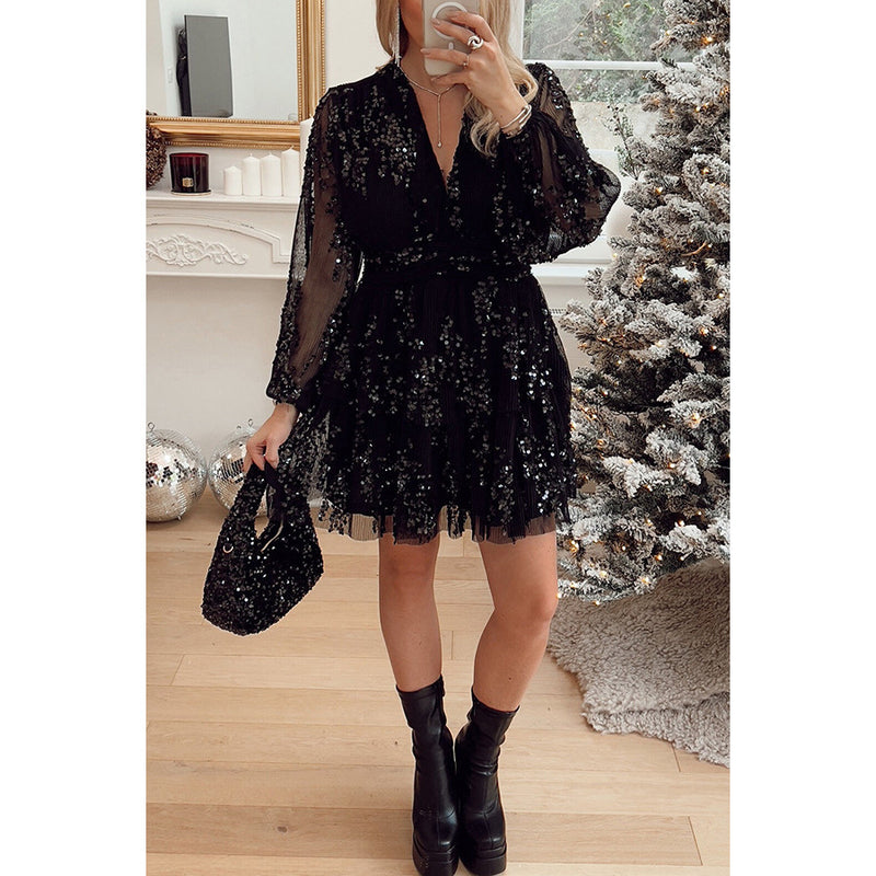 layered A-line party dress, view 4 - MRSLM