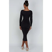 long sleeve ruched midi dress, view 7 - MRSLM