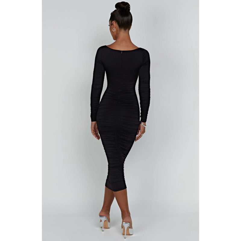 long sleeve ruched midi dress, view 7 - MRSLM