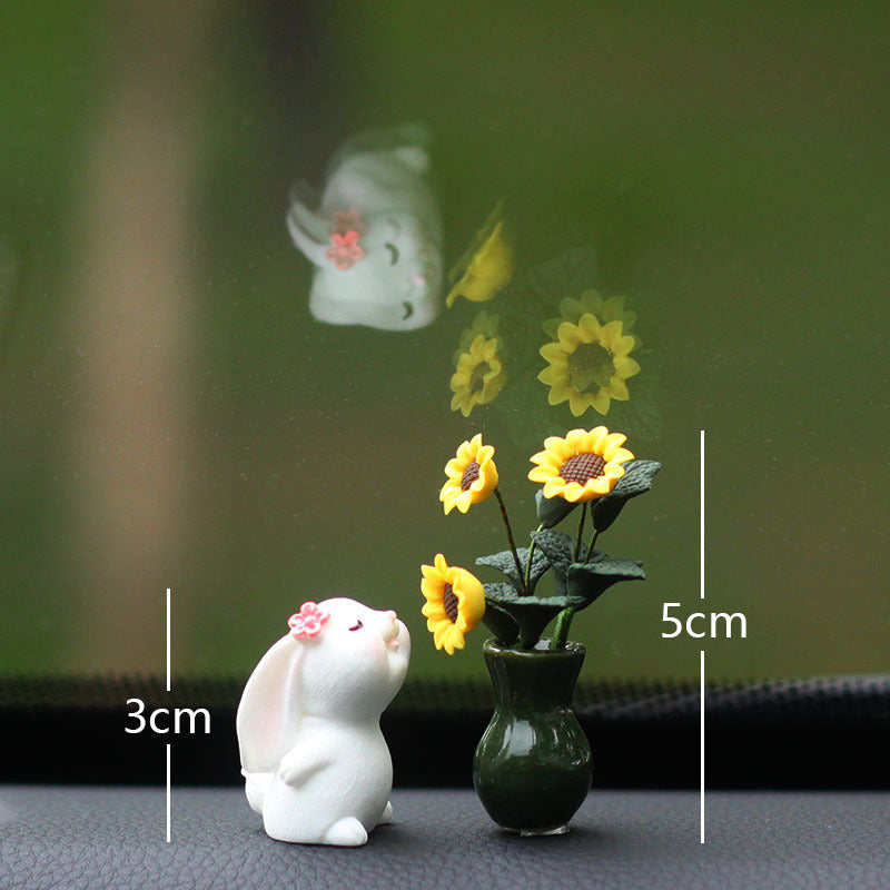 Mini clay rabbit and daisy car ornaments, view 5 - MRSLM