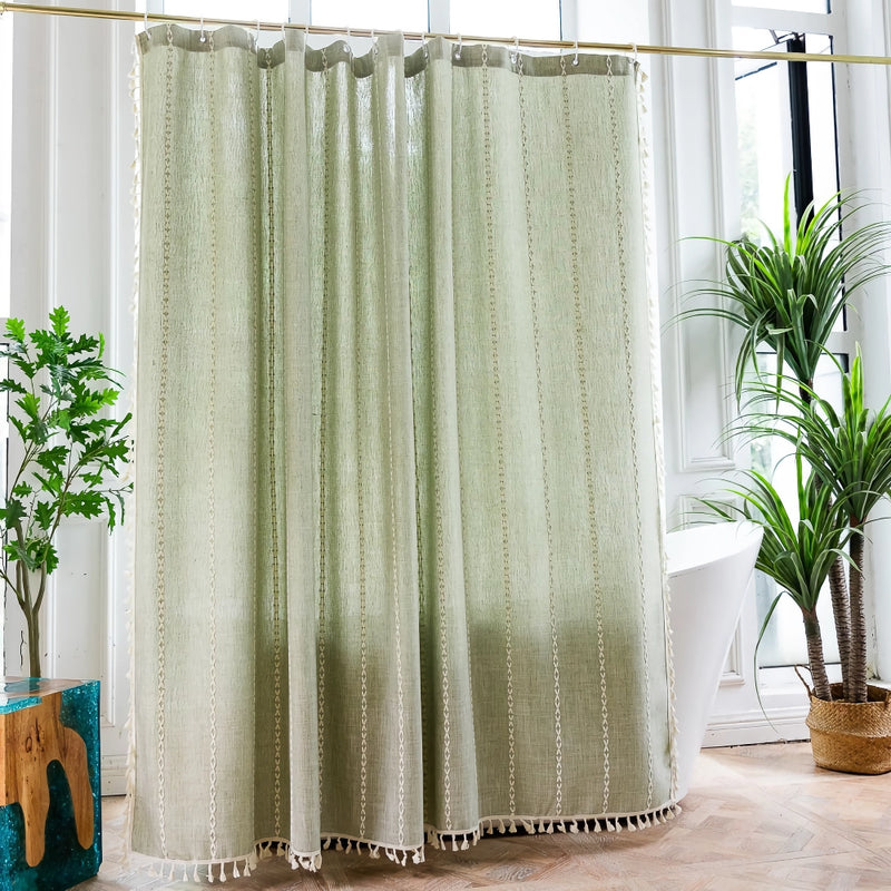 bohemian tassel shower curtain, view 8 - MRSLM