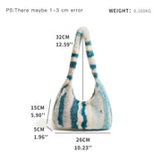 striped faux fur underarm hobo bag, view 12 - MRSLM