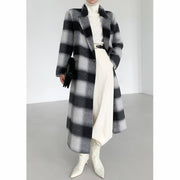plaid double breasted long coat for women, view 4 - MRSLM