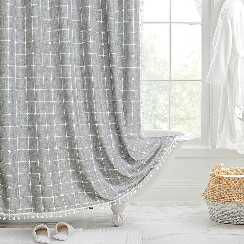 jacquard linen shower curtain with tassels - MRSLM