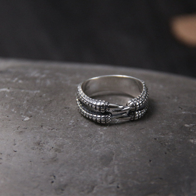 men's silver dragon claw ring, view 4 - MRSLM