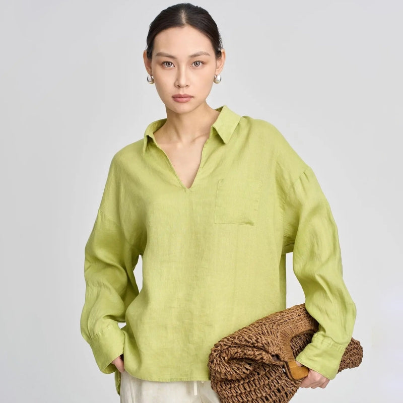 Linen V-neck shirt - MRSLM