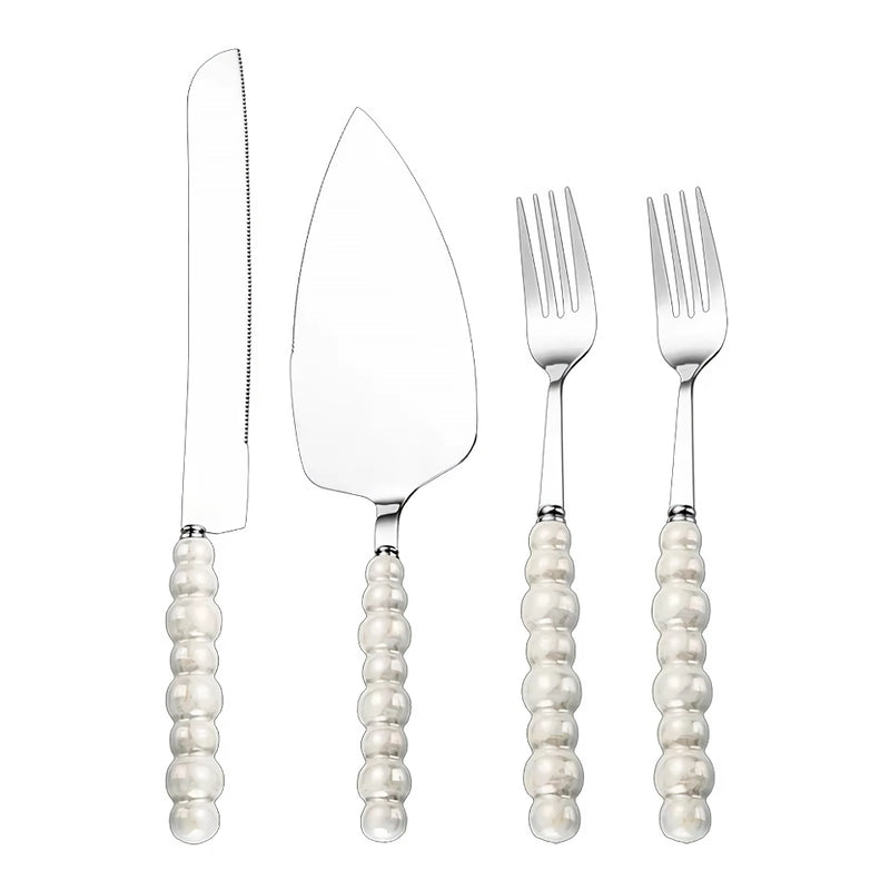 pearl ceramic handle cake knife set, view 2 - MRSLM