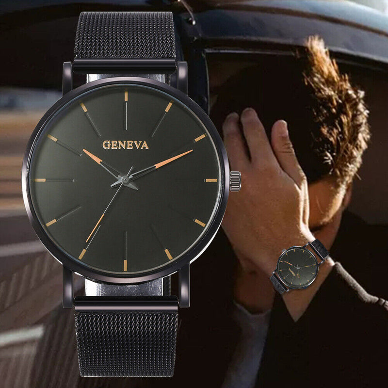 men's ultra thin black quartz watch, view 4 - MRSLM