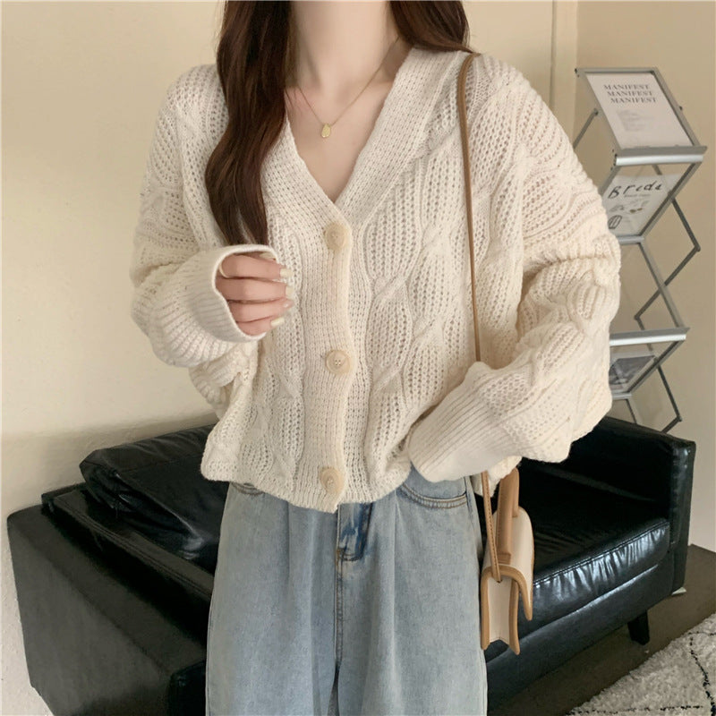 Women's Spring  Loose Small Short Knitted Cardigan Coat Retro Sweater