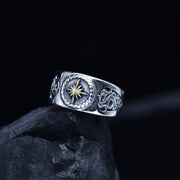 s925 silver retro sunflower pattern ring, view 4 - MRSLM