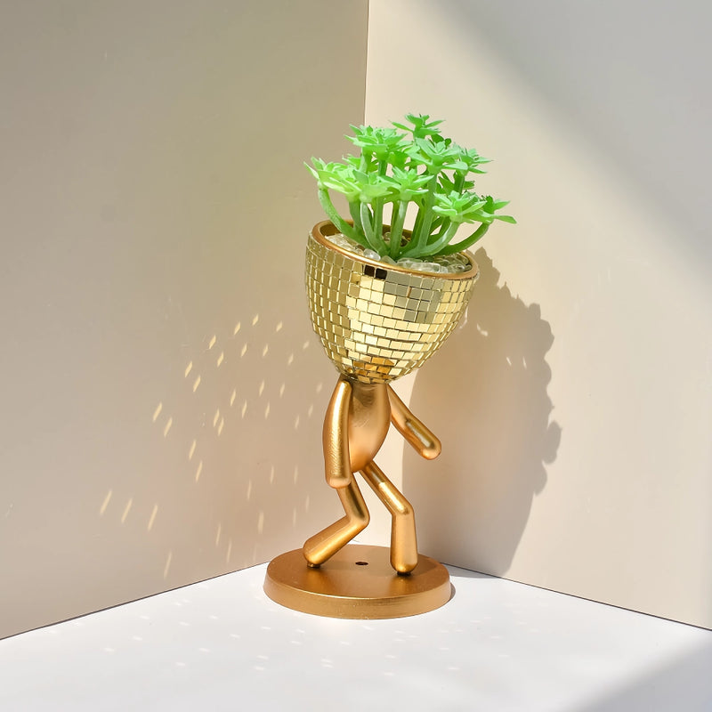mirror disco walking man planter pot, view 5 - MRSLM