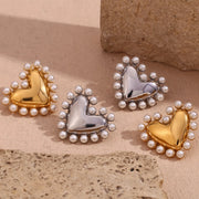 18K gold plated pearl heart hoop earrings, view 6 - MRSLM