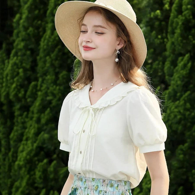 women's lace-up Peter Pan collar blouse, view 2 - MRSLM