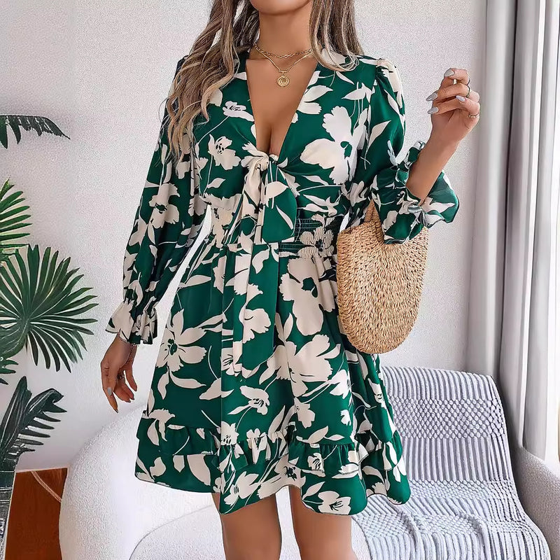 women's flower ruffled A-line dress, view 3 - MRSLM
