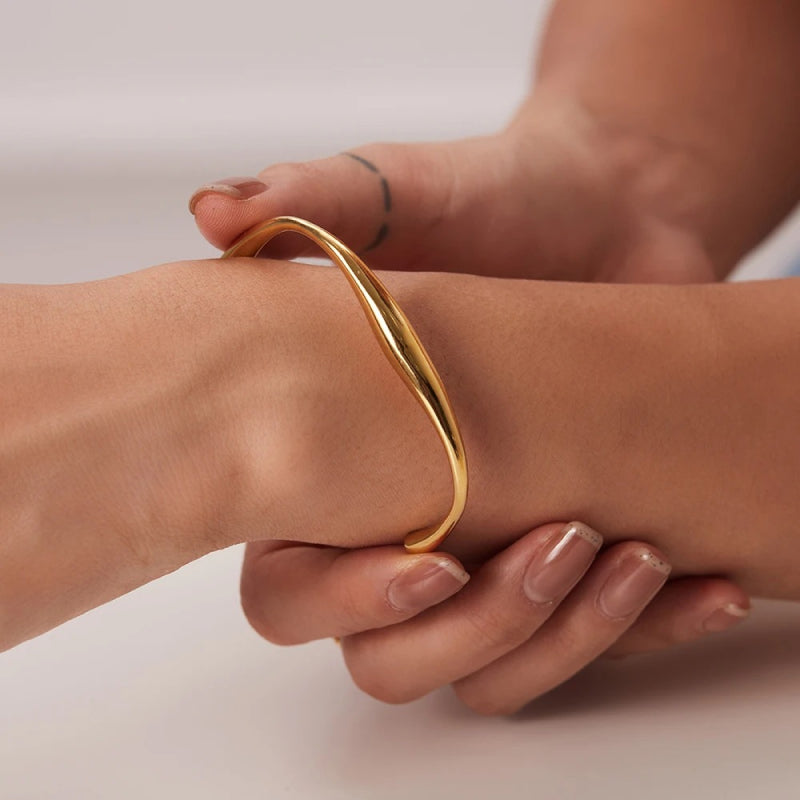 irregular gold-plated bangle bracelet, view 4 - MRSLM
