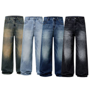 men's straight stone washed jeans, view 4 - MRSLM
