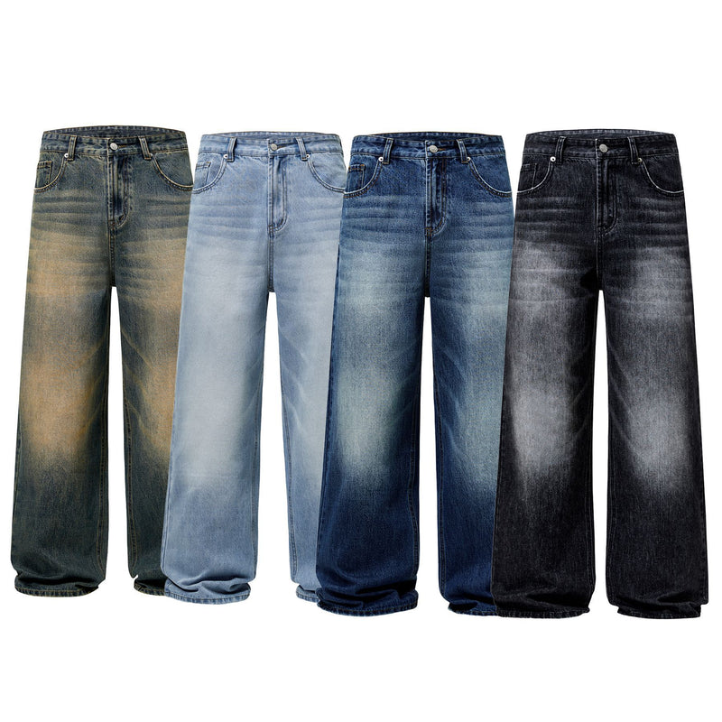 men's straight stone washed jeans, view 4 - MRSLM