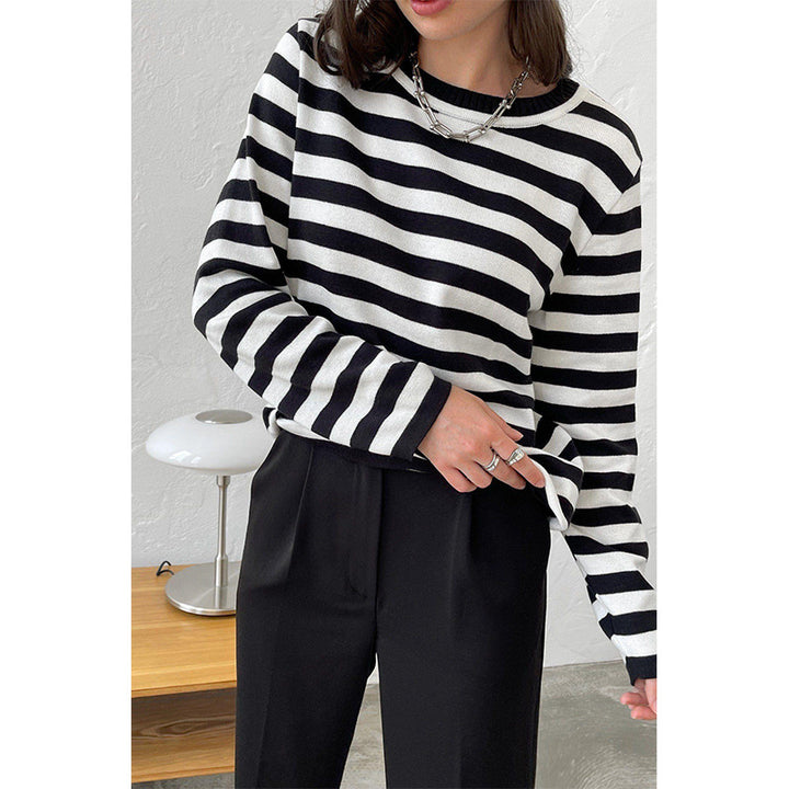 Round Neck Knitted Striped Sweater