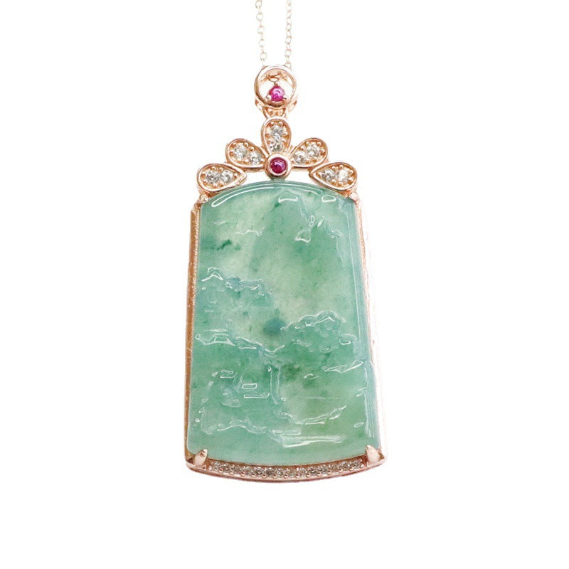 silver natural jade pendant necklace, view 2 - MRSLM