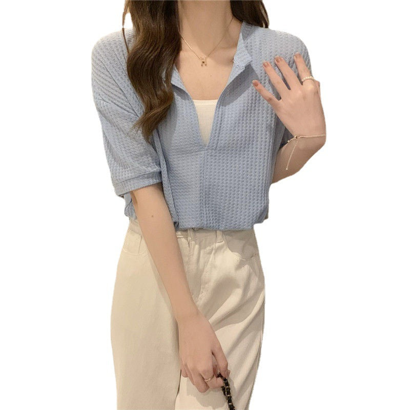 women's v-neck short sleeve loose t-shirt, view 5 - MRSLM