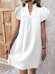 ruffle sleeve v-neck dress, view 8 - MRSLM