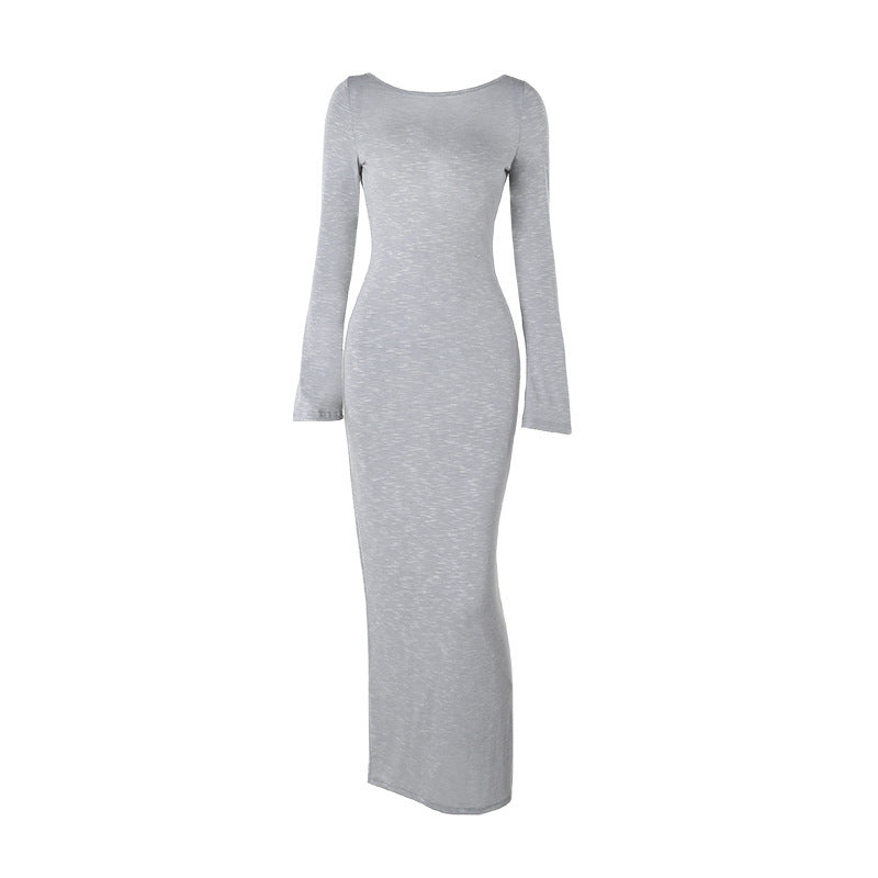 knitted backless lace-up slim-fit dress, view 5 - MRSLM